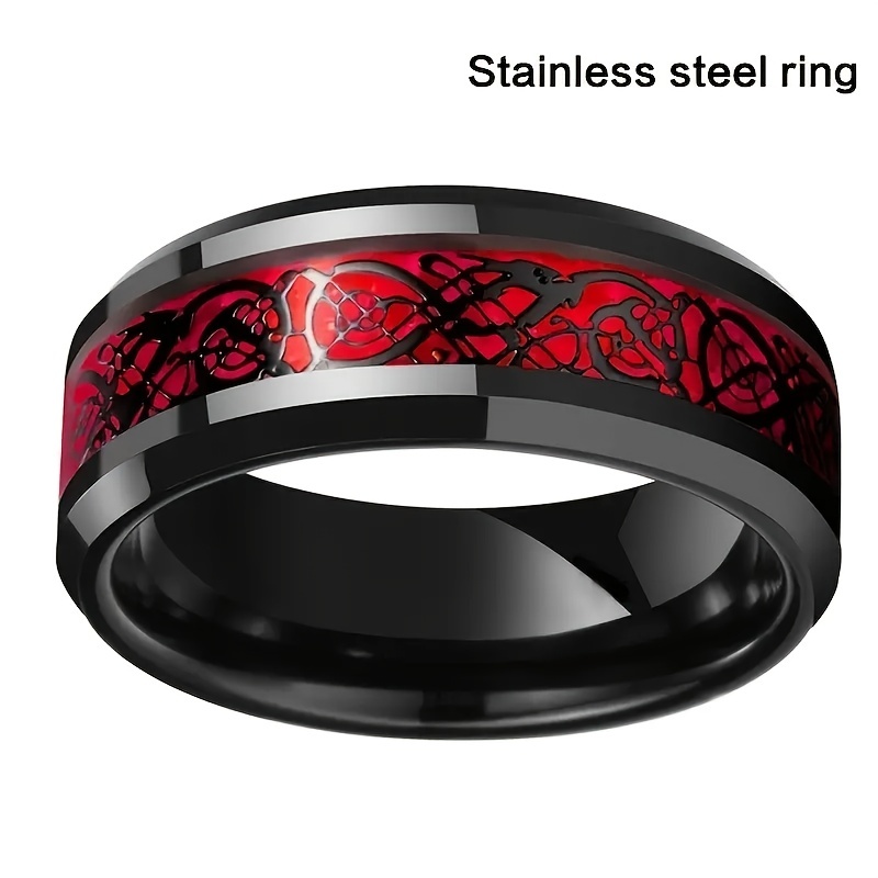 Men's Steel Carbon Fiber & Women's Ruby Garnet Ring Set